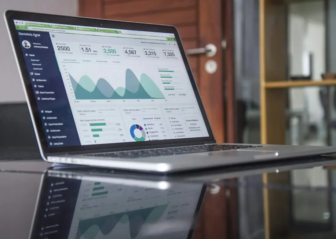A laptop showing performance charts