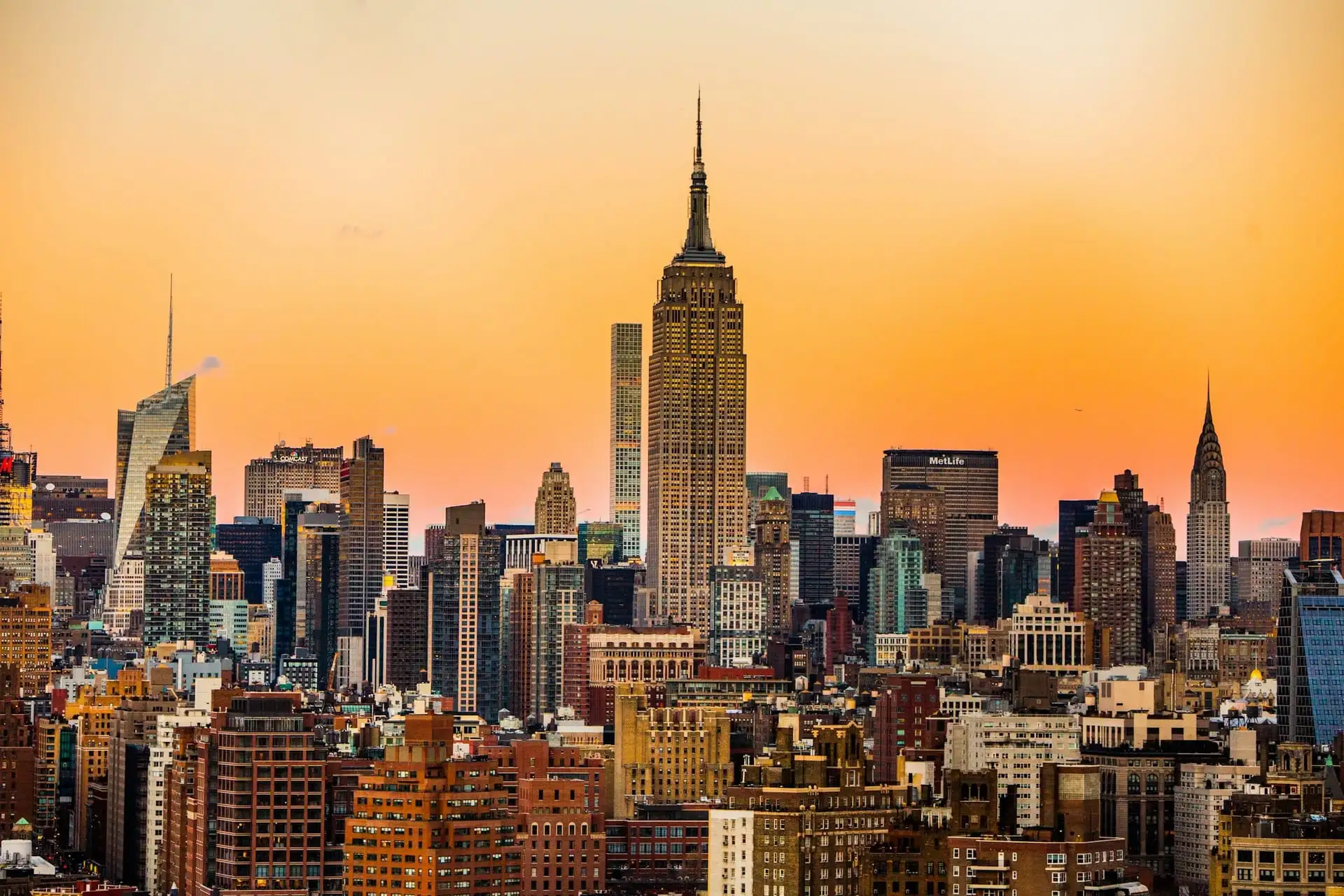 The Empire State Building and Midtown Manhattan at golden hour