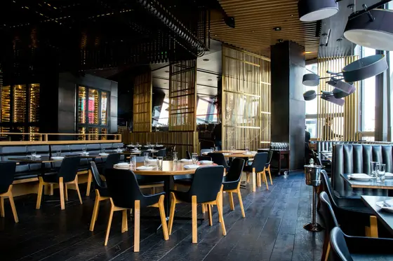 A hotel restaurant dining room